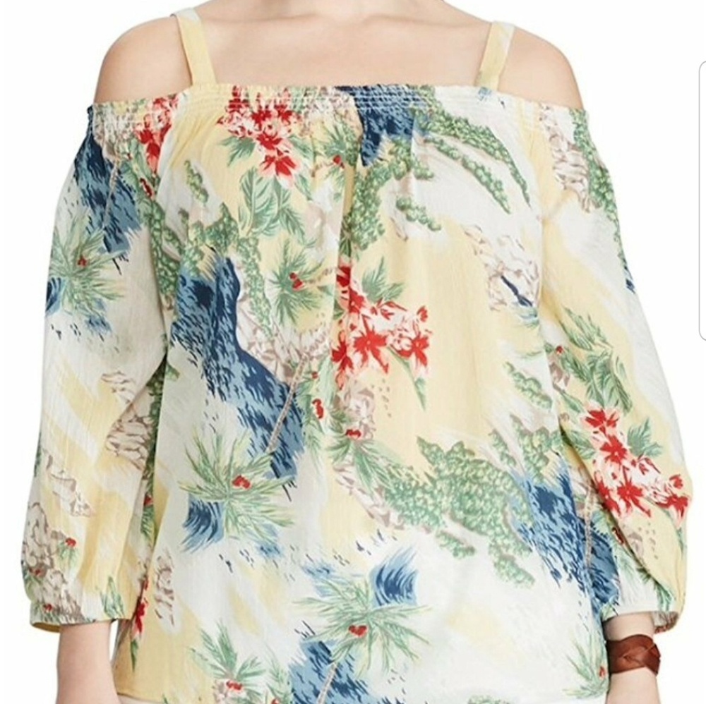 NWT! Chaps Tropical Cold Shoulder Top